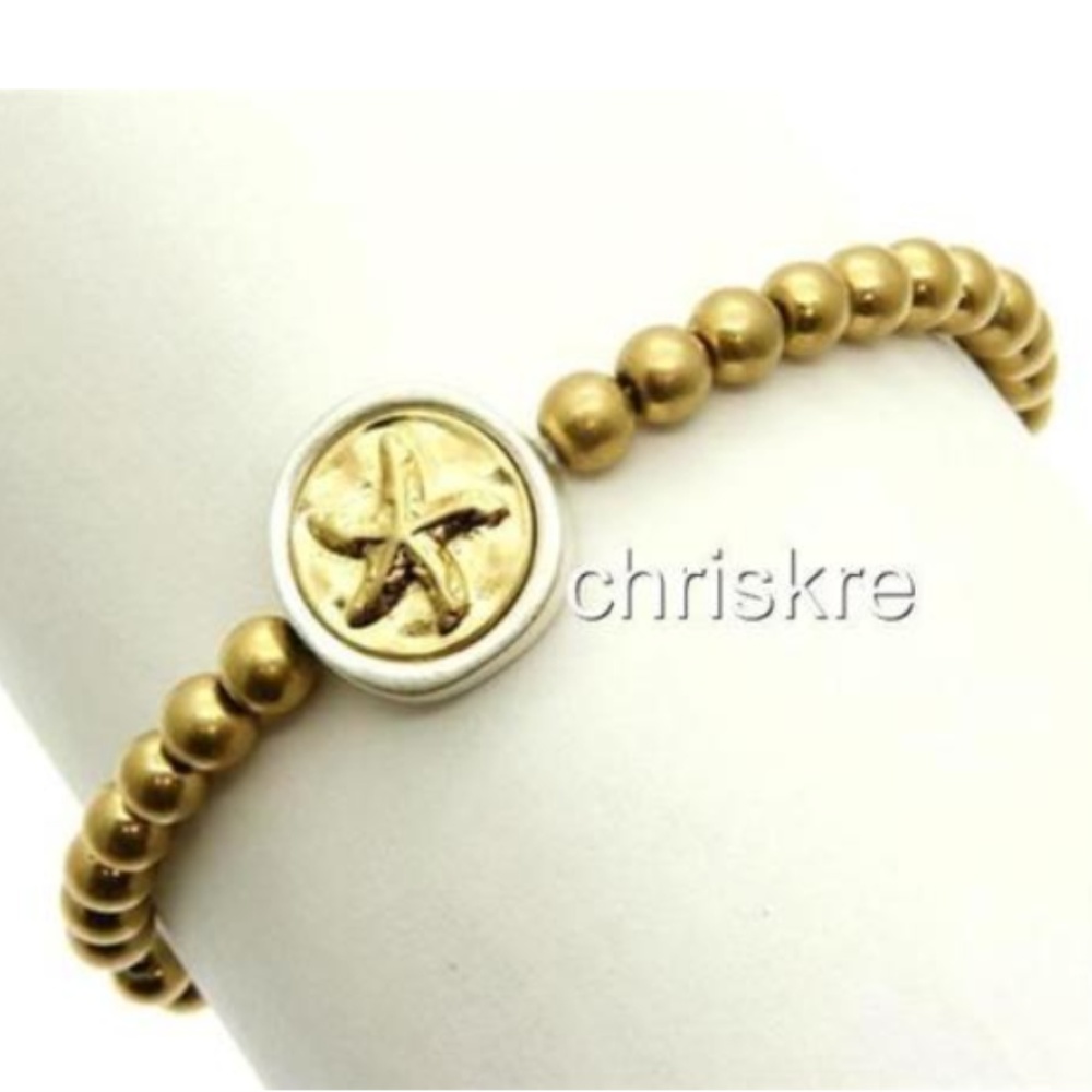 Gold Silver Bead Sea Life Starfish Charm Bracelet
